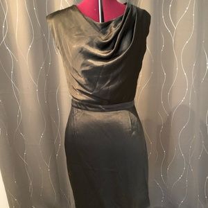 NWT, fame and partners black satin cocktail dress.